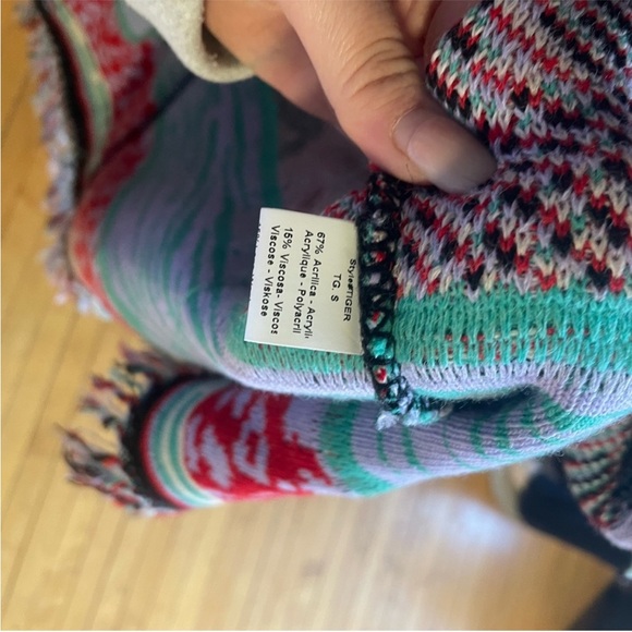 Essitam - Multicolor Patterned Belted Knit Sweater Wrap - Sz. S - Picture 4 of 5